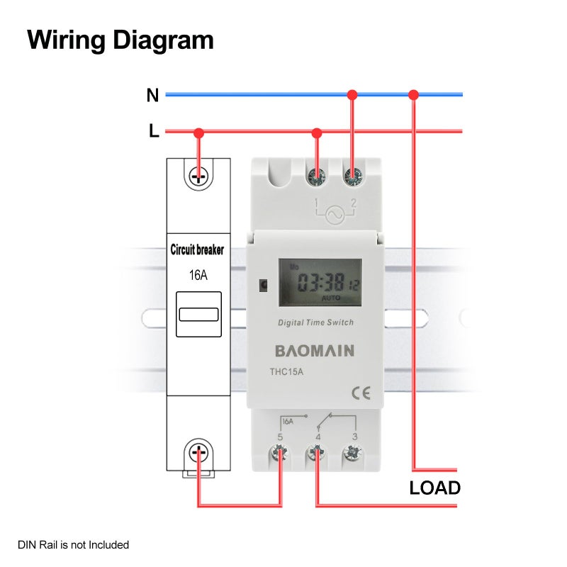 Baomain THC15A AC 220V - 240V Digital LCD Power Programmable Timer Time Switch Relay 16A Amp White - Image 3
